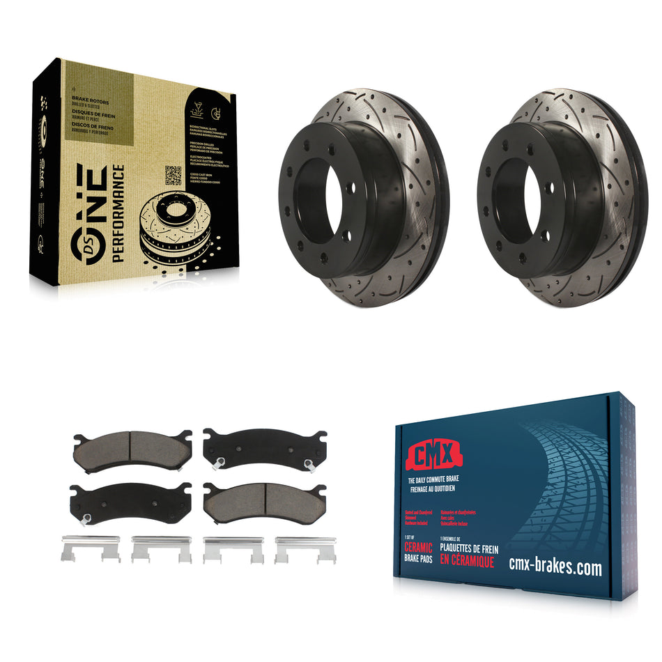 Rear Coated Drilled Slotted Disc Brake Rotors And Ceramic Pads Kit For Chevrolet Silverado 2500 HD GMC Sierra 3500 Classic Suburban Yukon XL Avalanche KDC-100847