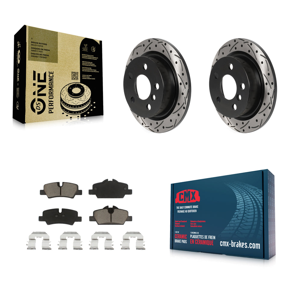 Rear Coated Drilled Slotted Disc Brake Rotors And Ceramic Pads Kit For Mini Cooper KDC-100849