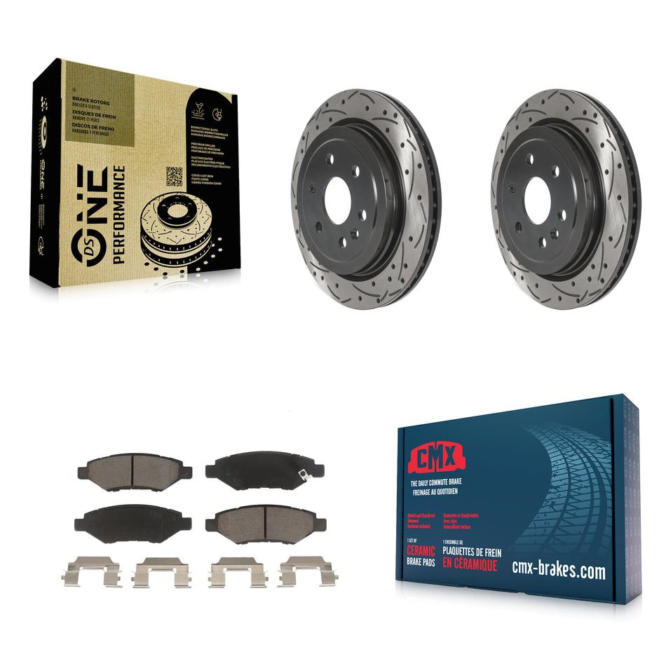 Rear Coated Drilled Slotted Disc Brake Rotors And Ceramic Pads Kit For Cadillac SRX Saab 9-4X KDC-100852