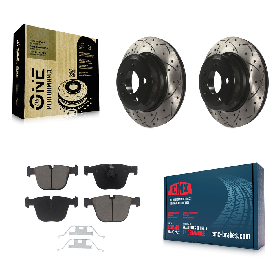 Rear Coated Drilled Slotted Disc Brake Rotors And Ceramic Pads Kit For 2009 BMW X6 xDrive35i From 10 08 KDC-100861