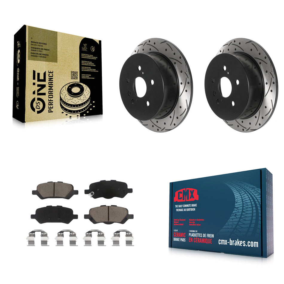 Rear Coated Drilled Slotted Disc Brake Rotors And Ceramic Pads Kit For 2009-2016 Toyota Venza KDC-100867