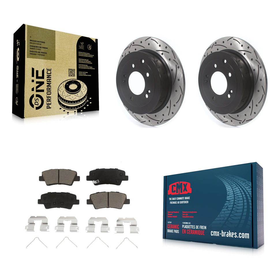 Rear Coated Drilled Slotted Disc Brake Rotors And Ceramic Pads Kit For Hyundai Tucson Kia Sportage KDC-100871