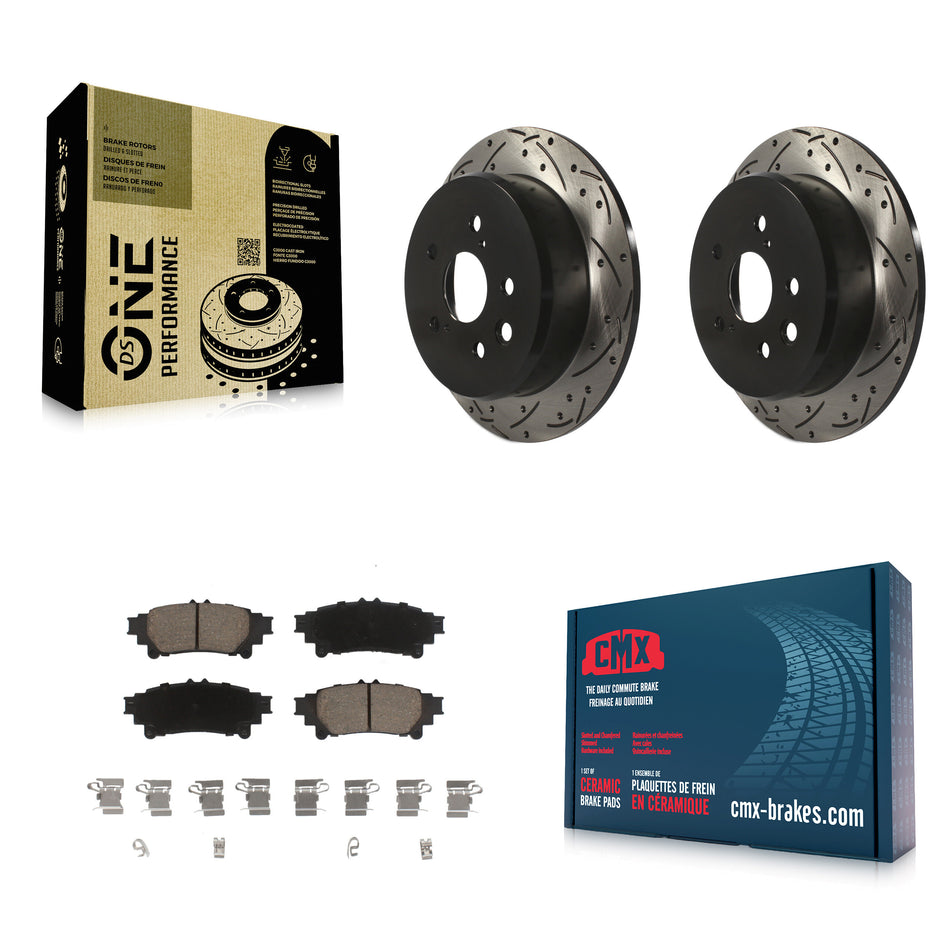 Rear Coated Drilled Slotted Disc Brake Rotors And Ceramic Pads Kit For Lexus IS250 KDC-100874