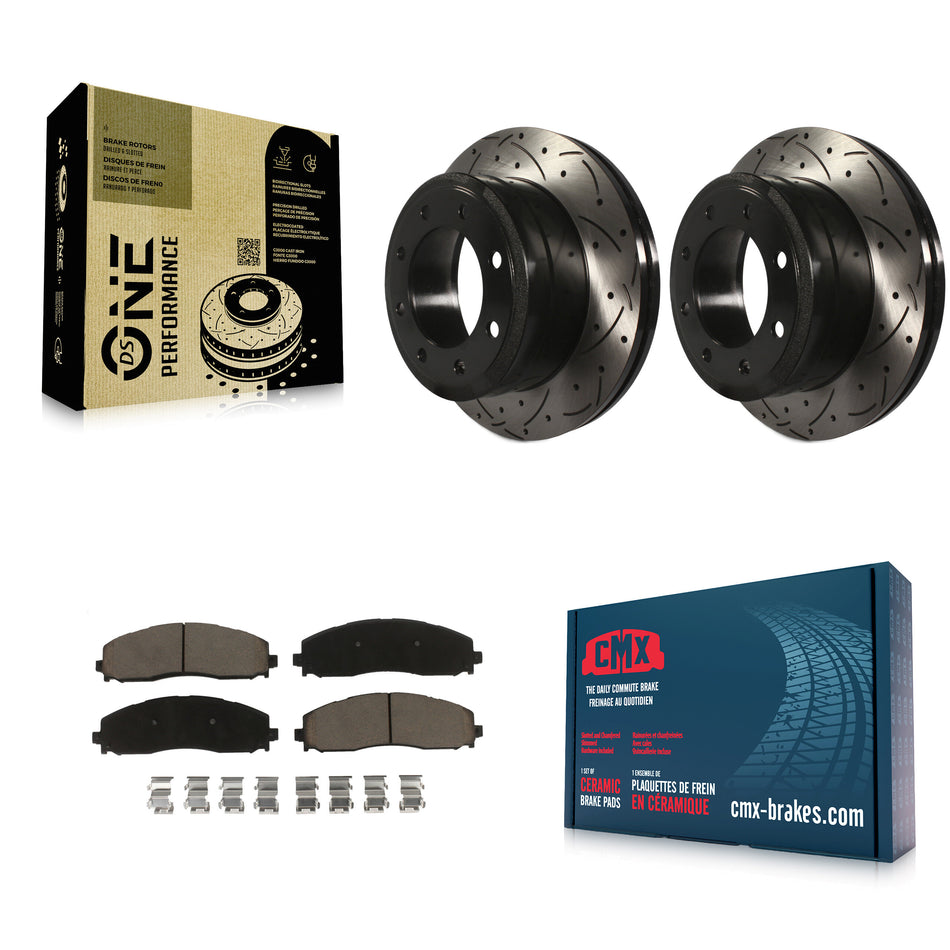 Rear Coated Drilled Slotted Disc Brake Rotors And Ceramic Pads Kit For Ford F-250 Super Duty F-350 KDC-100875