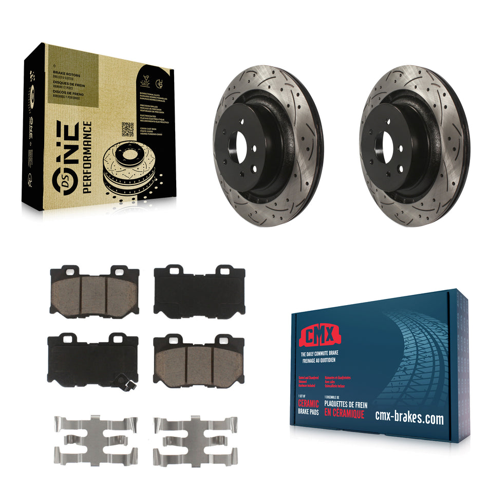 Rear Coated Drilled Slotted Disc Brake Rotors And Ceramic Pads Kit For INFINITI G37 Nissan 370Z Q60 Z KDC-100882