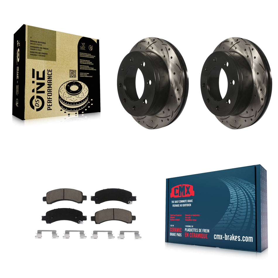 Rear Coated Drilled Slotted Disc Brake Rotors And Ceramic Pads Kit For Chevrolet Express 2500 GMC 3500 Savana KDC-100888
