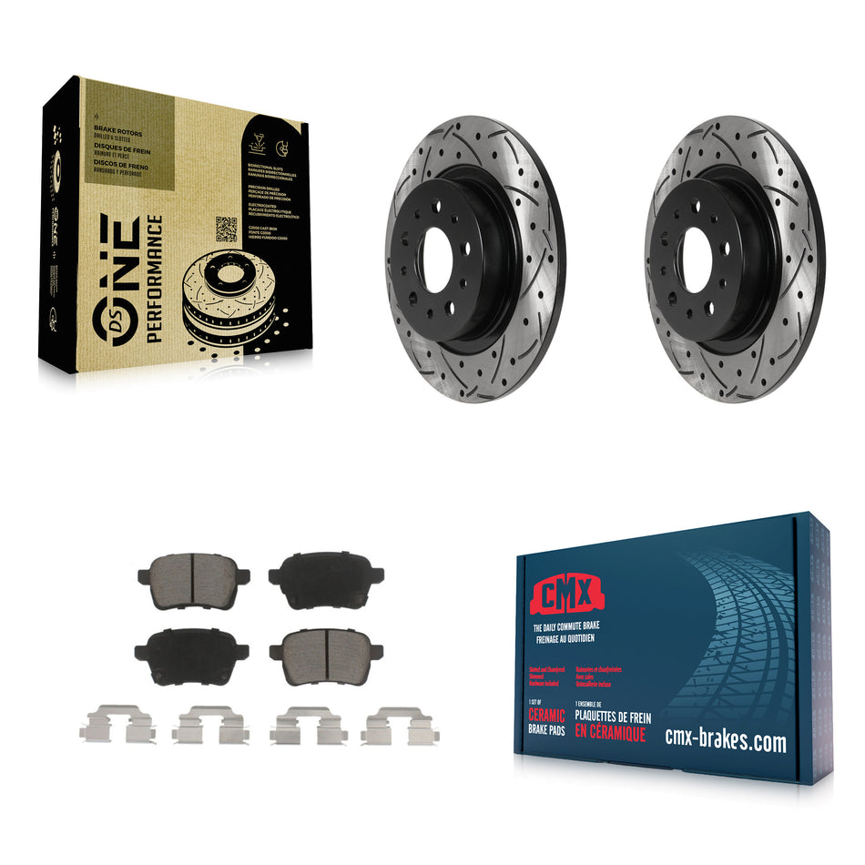 Rear Coated Drilled Slotted Disc Brake Rotors And Ceramic Pads Kit For 2014-2020 Fiat 500L KDC-100891