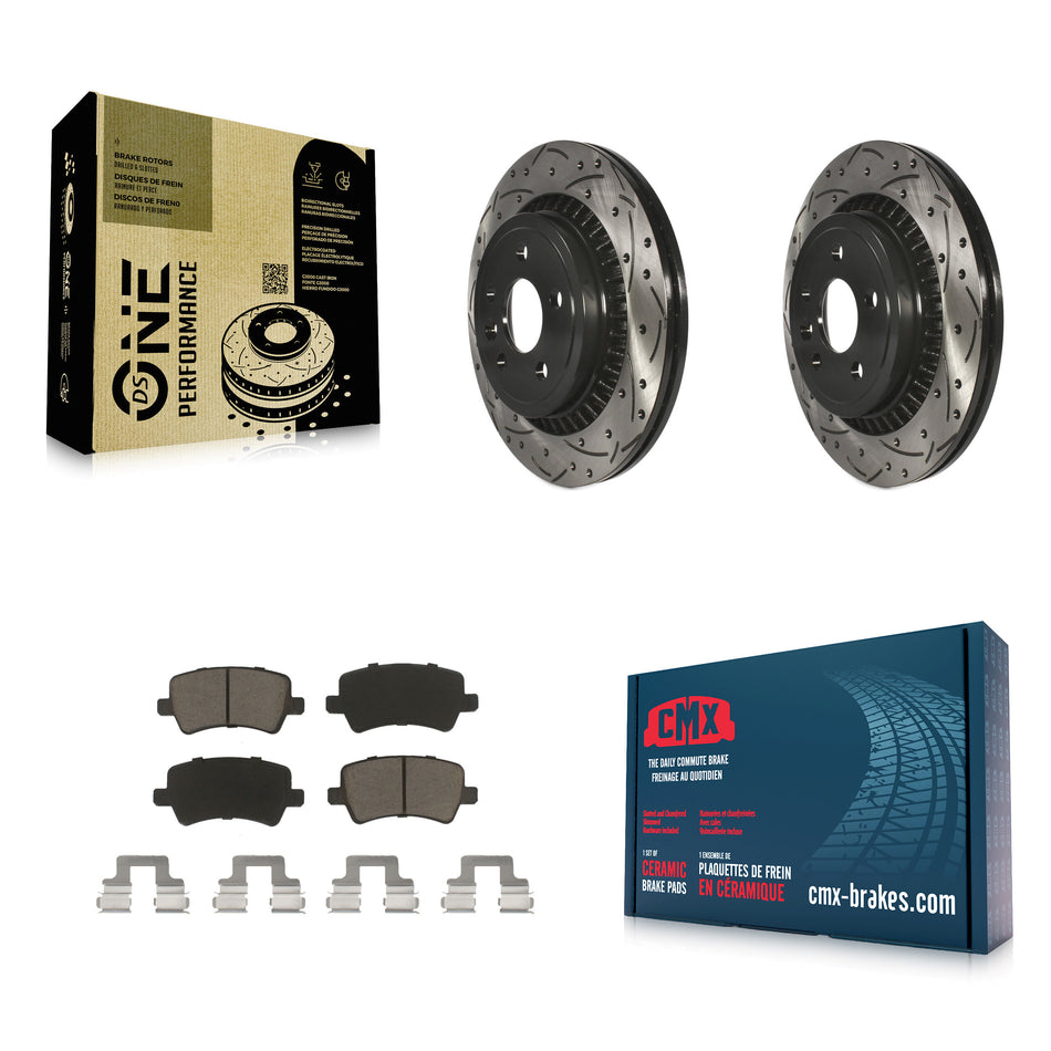 Rear Coated Drilled Slotted Disc Brake Rotors And Ceramic Pads Kit For 2010-2017 Volvo XC60 KDC-100896