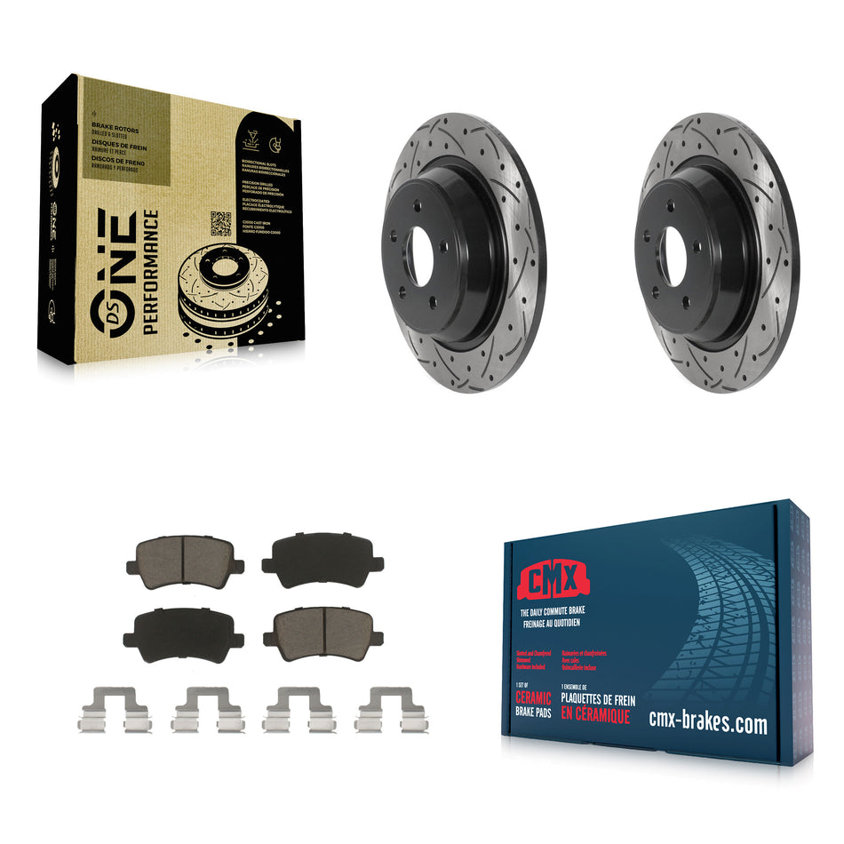 Rear Coated Drilled Slotted Disc Brake Rotors And Ceramic Pads Kit For 2012-2015 Land Rover Range Evoque KDC-100897