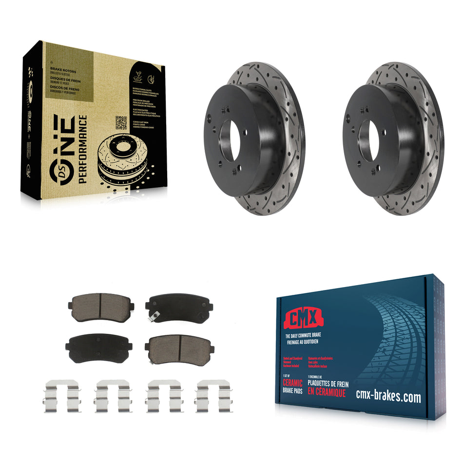 Rear Coated Drilled Slotted Disc Brake Rotors And Ceramic Pads Kit For Hyundai Tucson Kia Sportage AWD KDC-100904