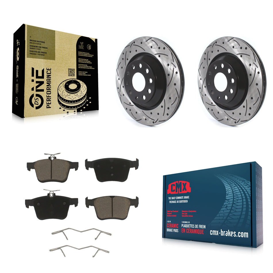 Rear Coated Drilled Slotted Disc Brake Rotors And Ceramic Pads Kit For Volkswagen Atlas Audi Golf R S3 Q3 A3 Arteon TTS Quattro Cross Sport KDC-100905