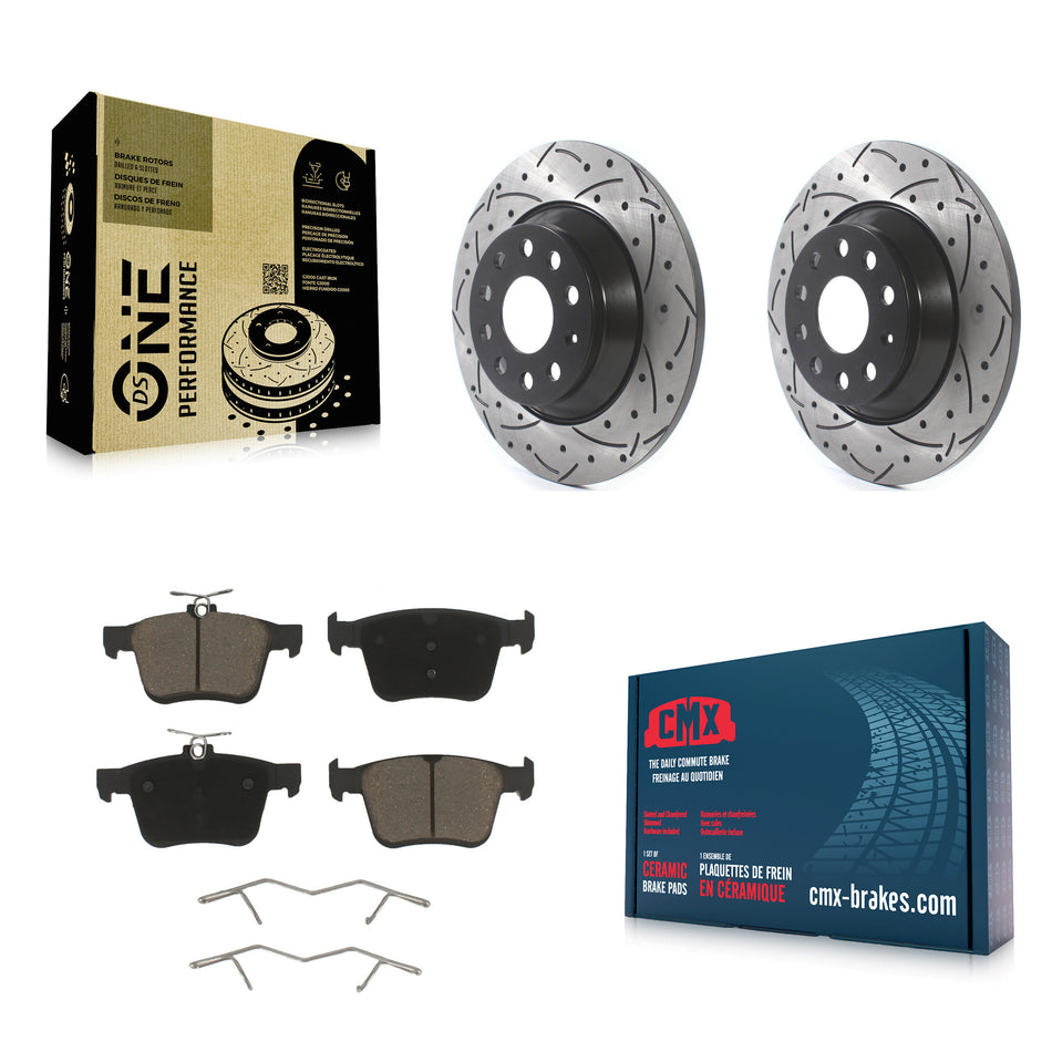 Rear Coated Drilled Slotted Disc Brake Rotors And Ceramic Pads Kit For Volkswagen Tiguan Jetta Audi TT Quattro KDC-100907
