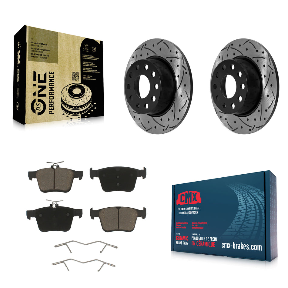 Rear Coated Drilled Slotted Disc Brake Rotors & Ceramic Pad Kit For Volkswagen Jetta Taos KDC-100908