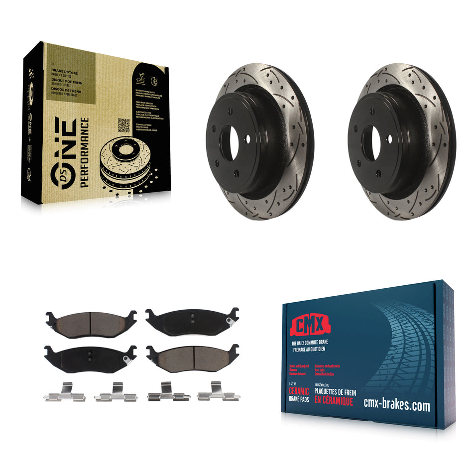 Rear Coated Drilled Slotted Disc Brake Rotors And Ceramic Pads Kit For Dodge Ram 1500 KDC-100909