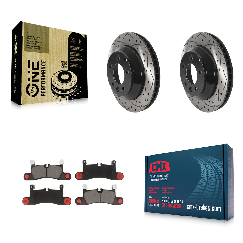 Rear Coated Drilled Slotted Disc Brake Rotors And Ceramic Pads Kit For Porsche Cayenne Volkswagen Touareg KDC-100916
