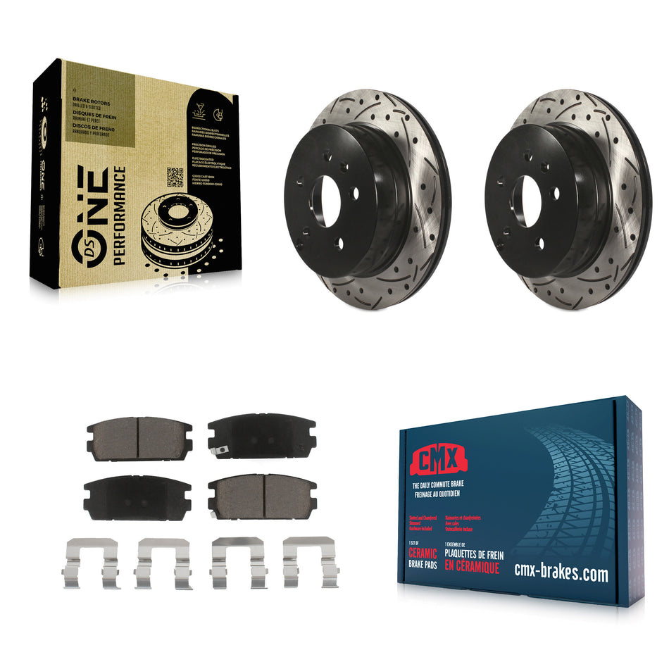 Rear Coated Drilled Slotted Disc Brake Rotors And Ceramic Pads Kit For 2010-2017 Chevrolet Equinox GMC Terrain KDC-100918