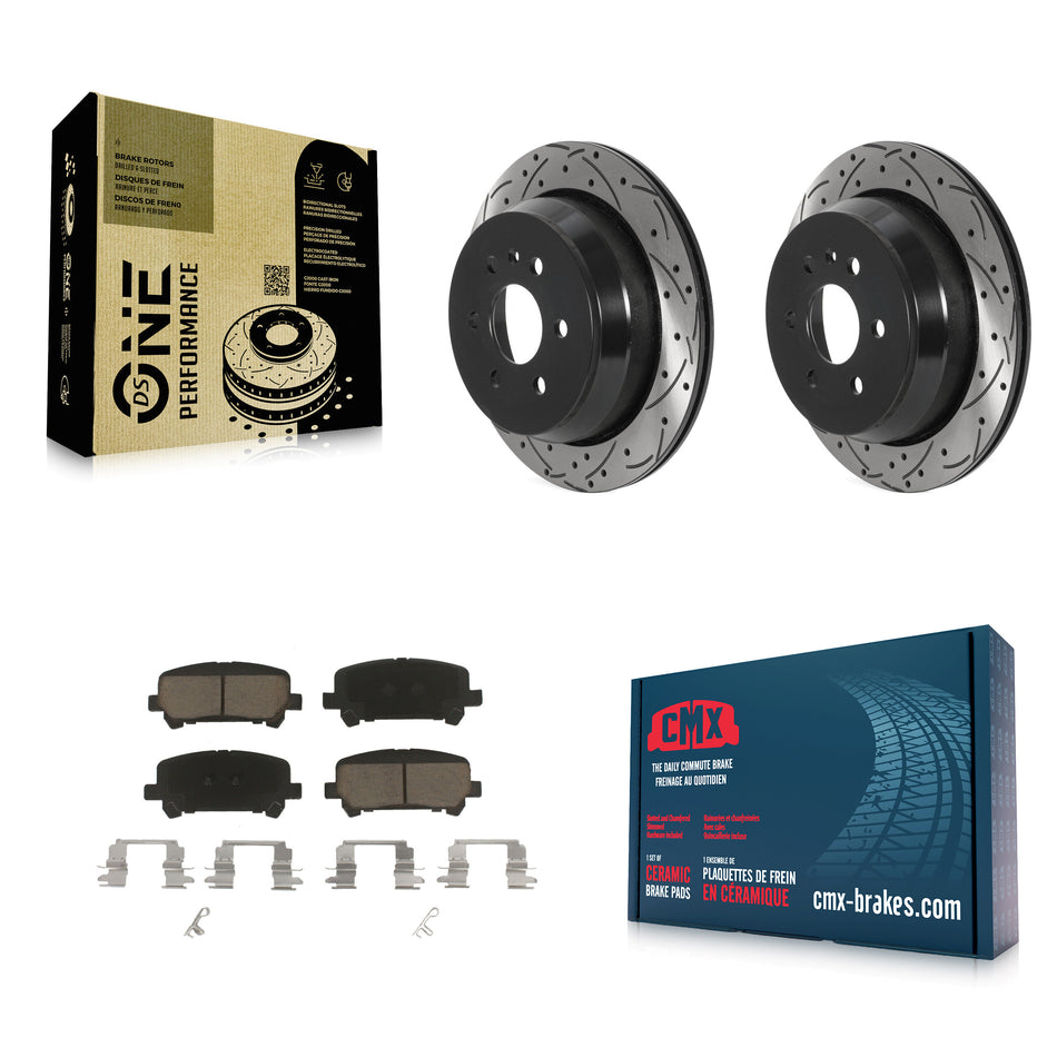 Rear Coated Drilled Slotted Disc Brake Rotors And Ceramic Pads Kit For 2015-2020 Chevrolet Colorado GMC Canyon KDC-100921