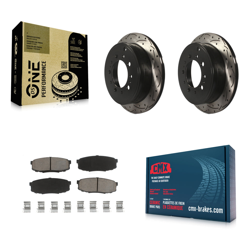 Rear Coated Drilled Slotted Disc Brake Rotors And Ceramic Pads Kit For Toyota Tundra Sequoia Lexus LX570 Land Cruiser KDC-100922