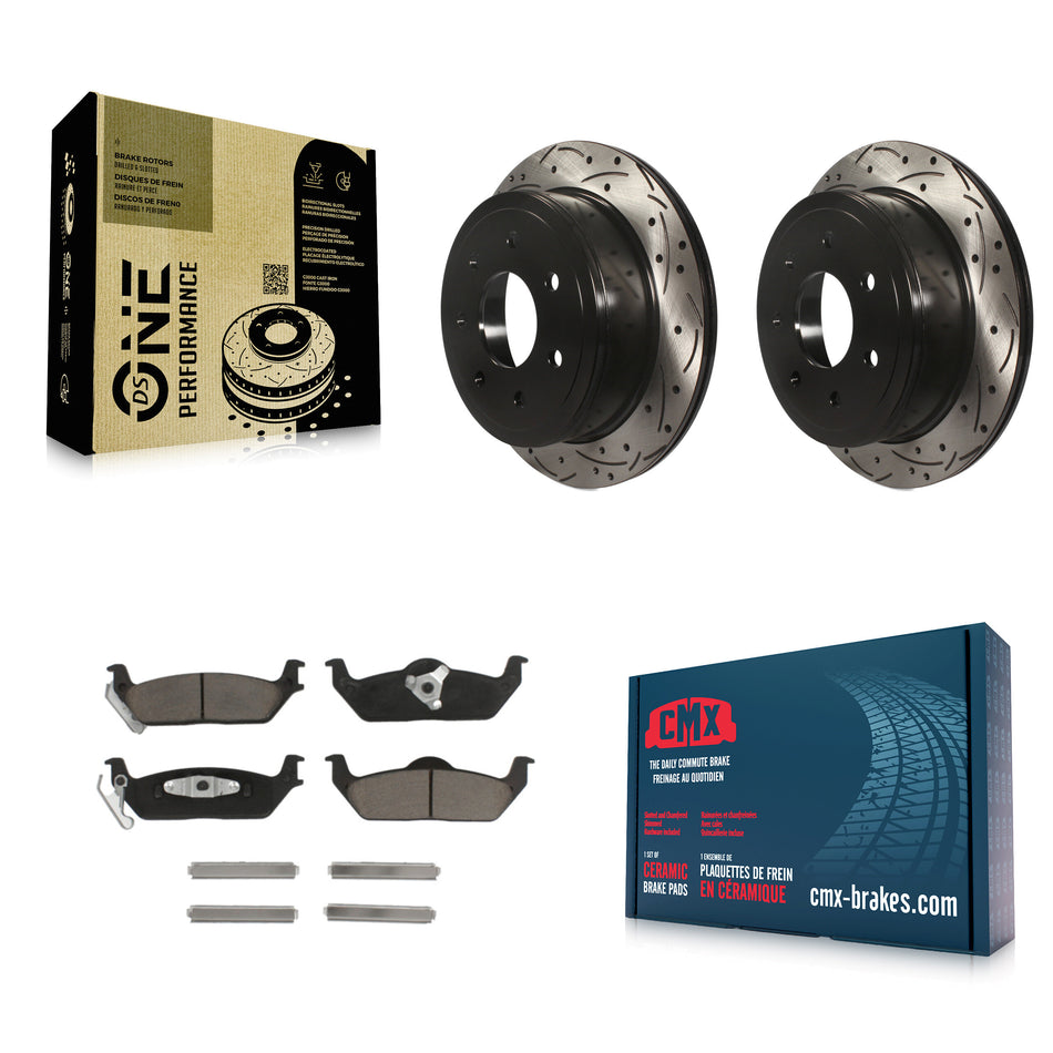 Rear Coated Drilled Slotted Disc Brake Rotors And Ceramic Pads Kit For Ford F-150 Lincoln Mark LT KDC-100925