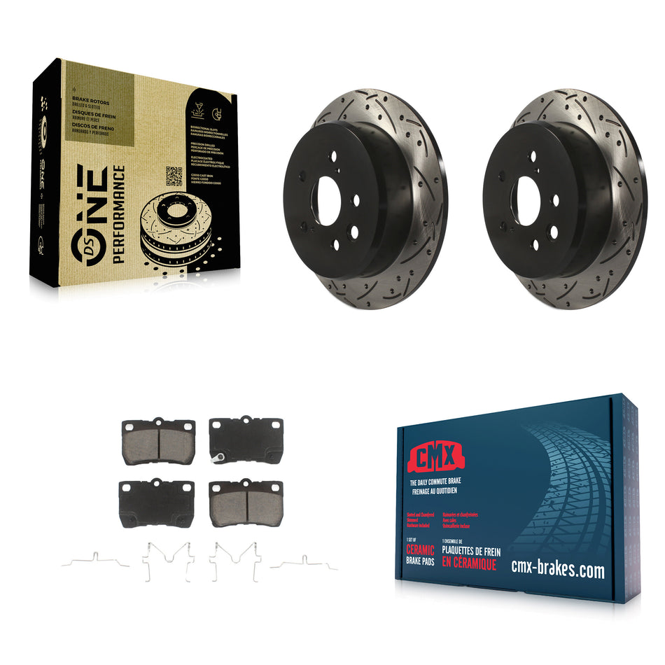 Rear Coated Drilled Slotted Disc Brake Rotors And Ceramic Pads Kit For Lexus IS250 KDC-100930