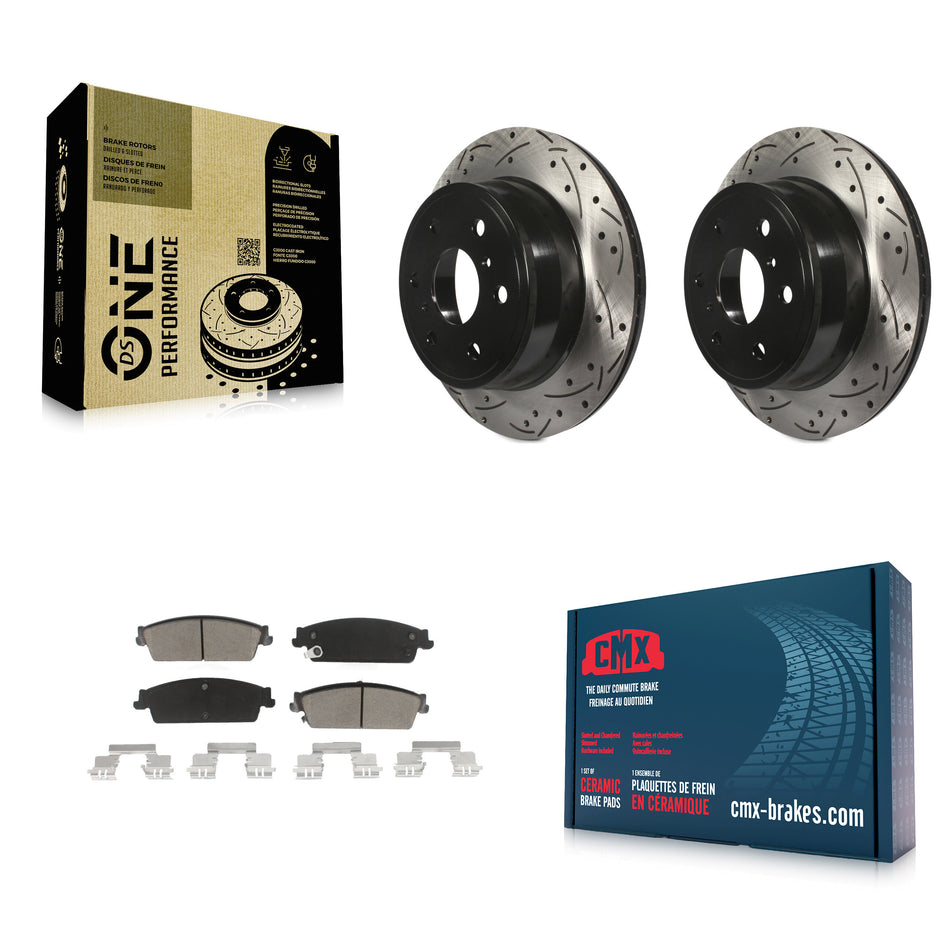 Rear Coated Drilled Slotted Disc Brake Rotors And Ceramic Pads Kit For Chevrolet Silverado 1500 GMC Sierra Tahoe Suburban Yukon Cadillac XL Avalanche Escalade ESV EXT KDC-100932