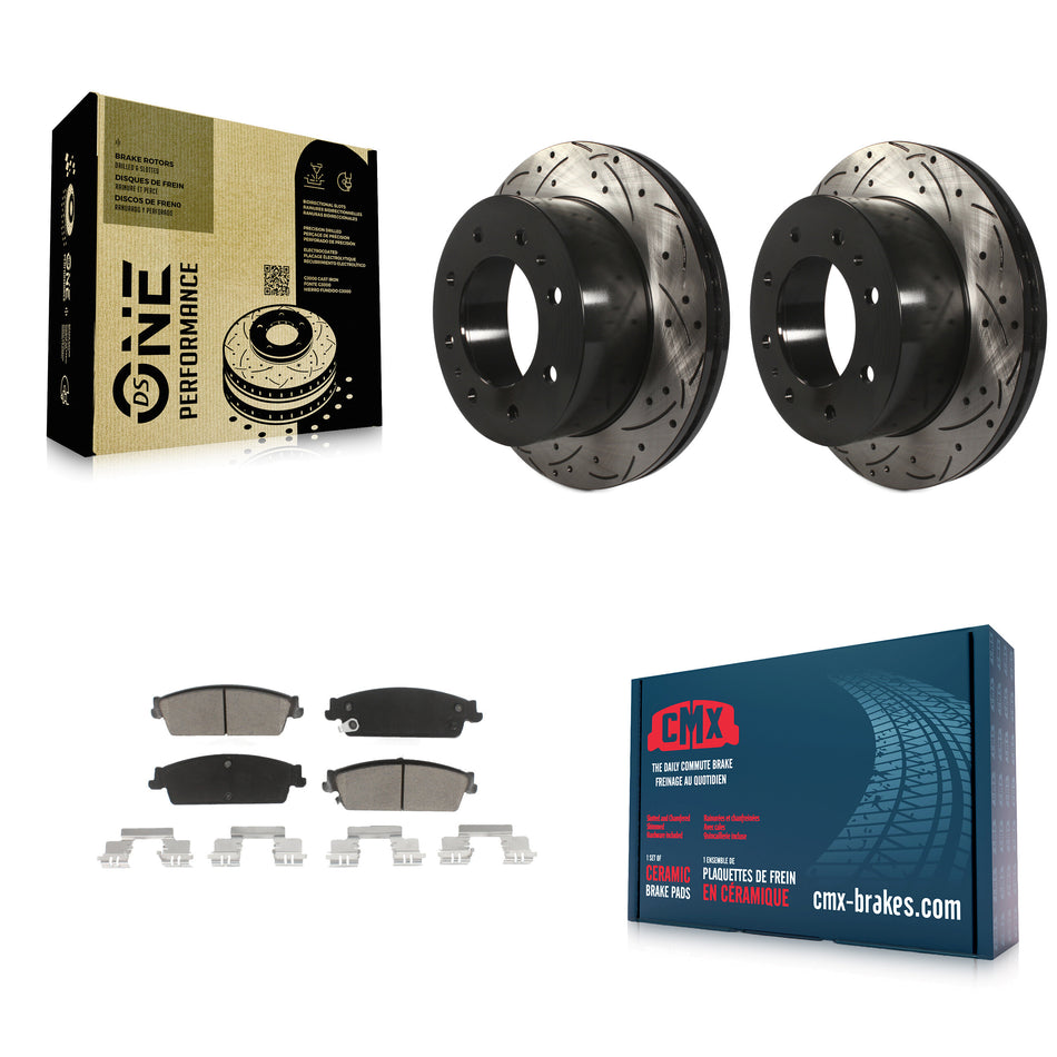 Rear Coated Drilled Slotted Disc Brake Rotors And Ceramic Pads Kit For 2011 Chevrolet Silverado 1500 Hybrid KDC-100933