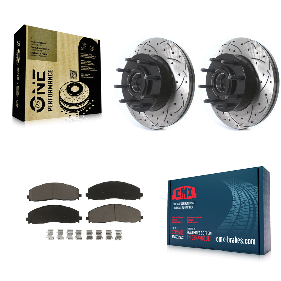 Front Coated Drilled Slotted Disc Brake Rotors Hub Assembly And Ceramic Pads Kit For Ford F-250 Super Duty F-350 KDC-100934
