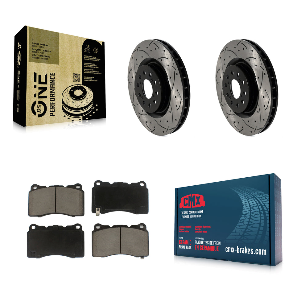 Front Coated Drill Slot Disc Brake Rotor Ceramic Pad Kit For 2017-2020 Honda Civic Type R KDC-100935