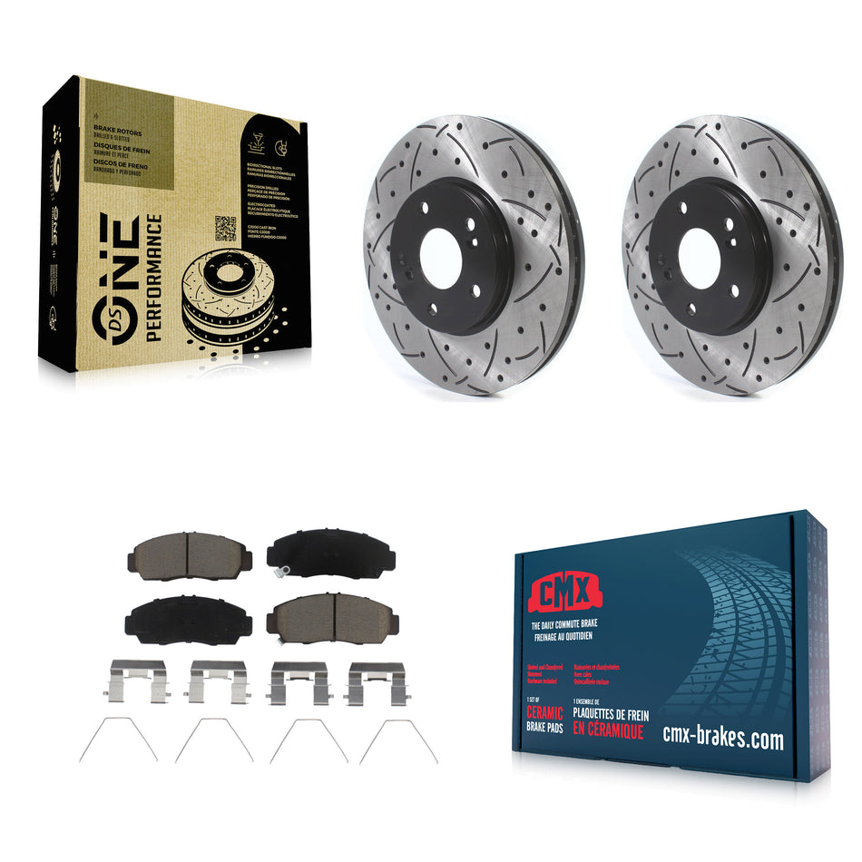 Front Coated Drilled Slotted Disc Brake Rotors And Ceramic Pads Kit For Honda Accord Acura TSX KDC-100937