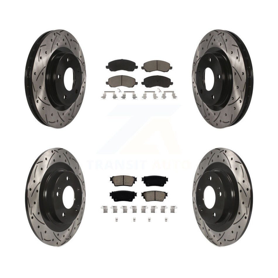 Front Rear Coated Drilled Slot Disc Brake Rotors Ceramic Pad Kit For Mitsubishi Outlander KDC-100940