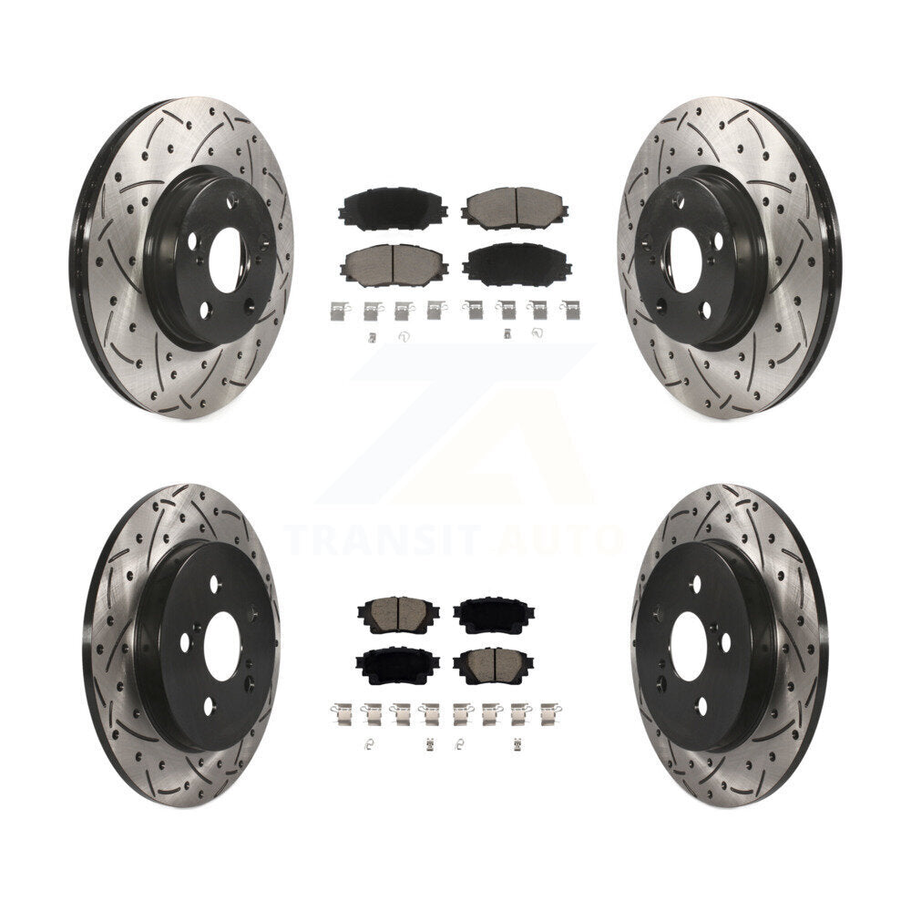 Front Rear Coat Drill Slot Disc Brake Rotors Ceramic Pad Kit For 2019 Toyota Corolla 1.8L KDC-100943