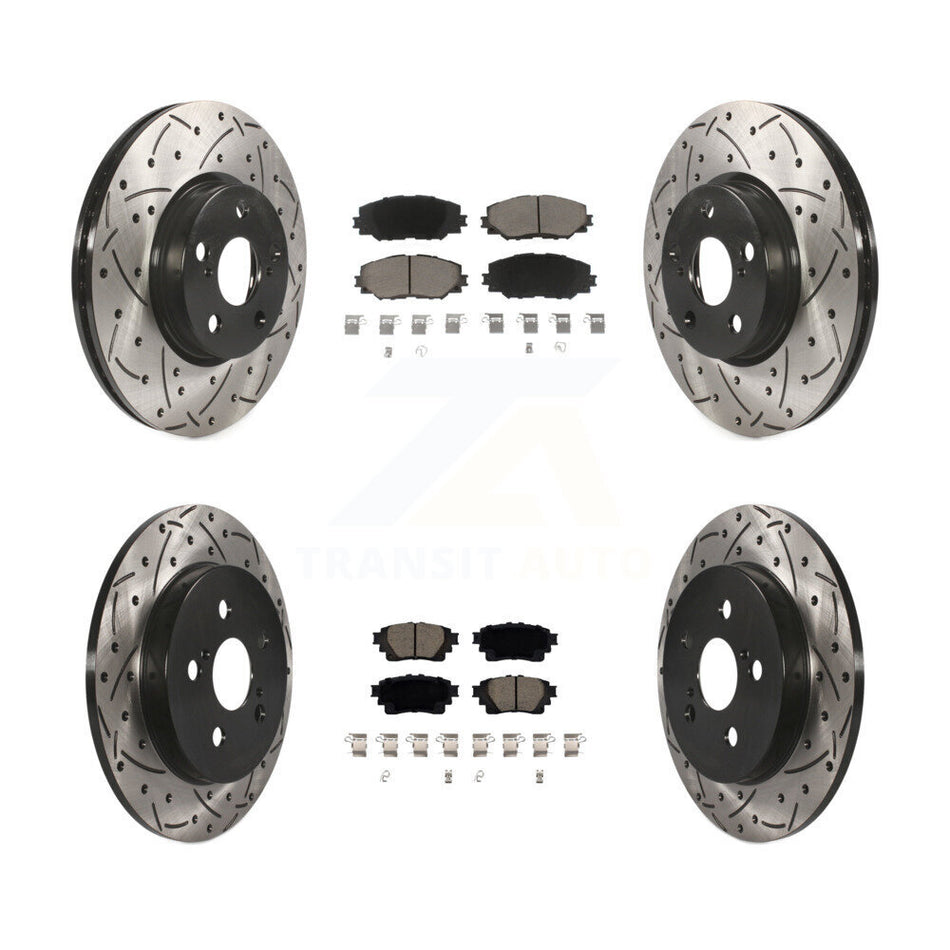 Front Rear Coat Drill Slot Disc Brake Rotors Ceramic Pad Kit For 2019 Toyota Corolla 1.8L KDC-100943