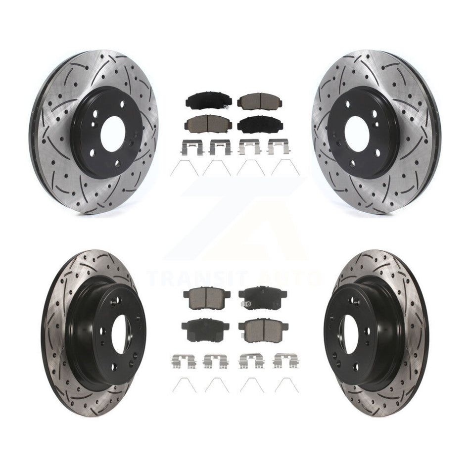 Front Rear Coated Drilled Slotted Disc Brake Rotors And Ceramic Pads Kit For Honda Accord Acura TSX KDC-100944