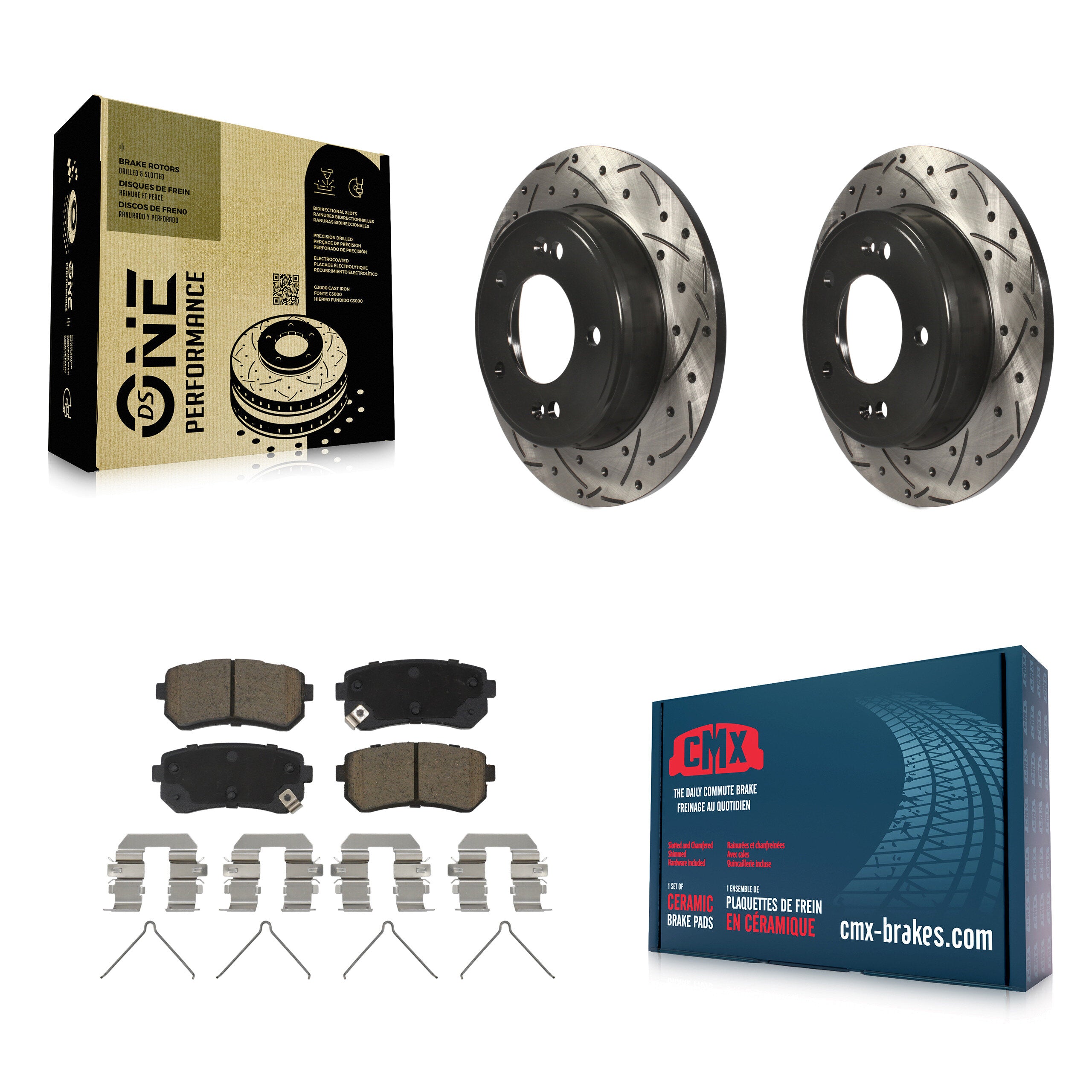 Rear Coated Drilled Slotted Disc Brake Rotors Ceramic Pad Kit For Hyundai Kona Kia Seltos KDC-100945