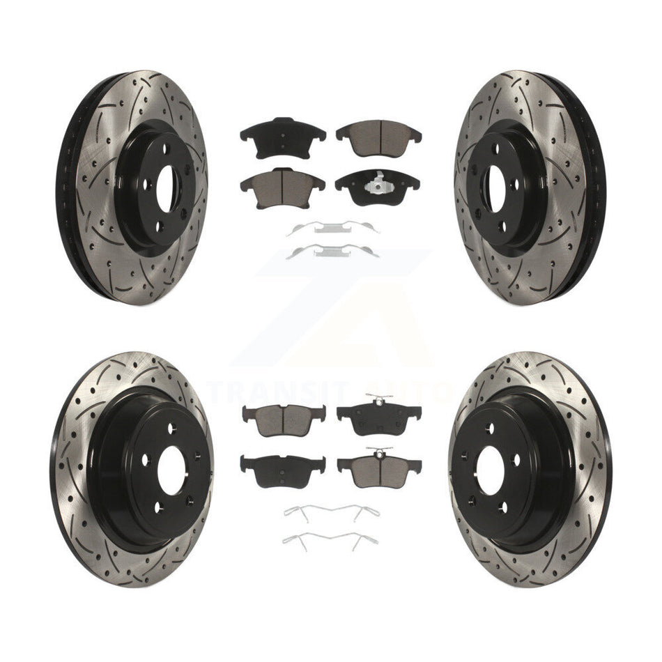 Front Rear Coated Drilled Slotted Disc Brake Rotors And Ceramic Pads Kit For 2019-2020 Ford Police Responder Hybrid SSV Plug-In KDC-100967