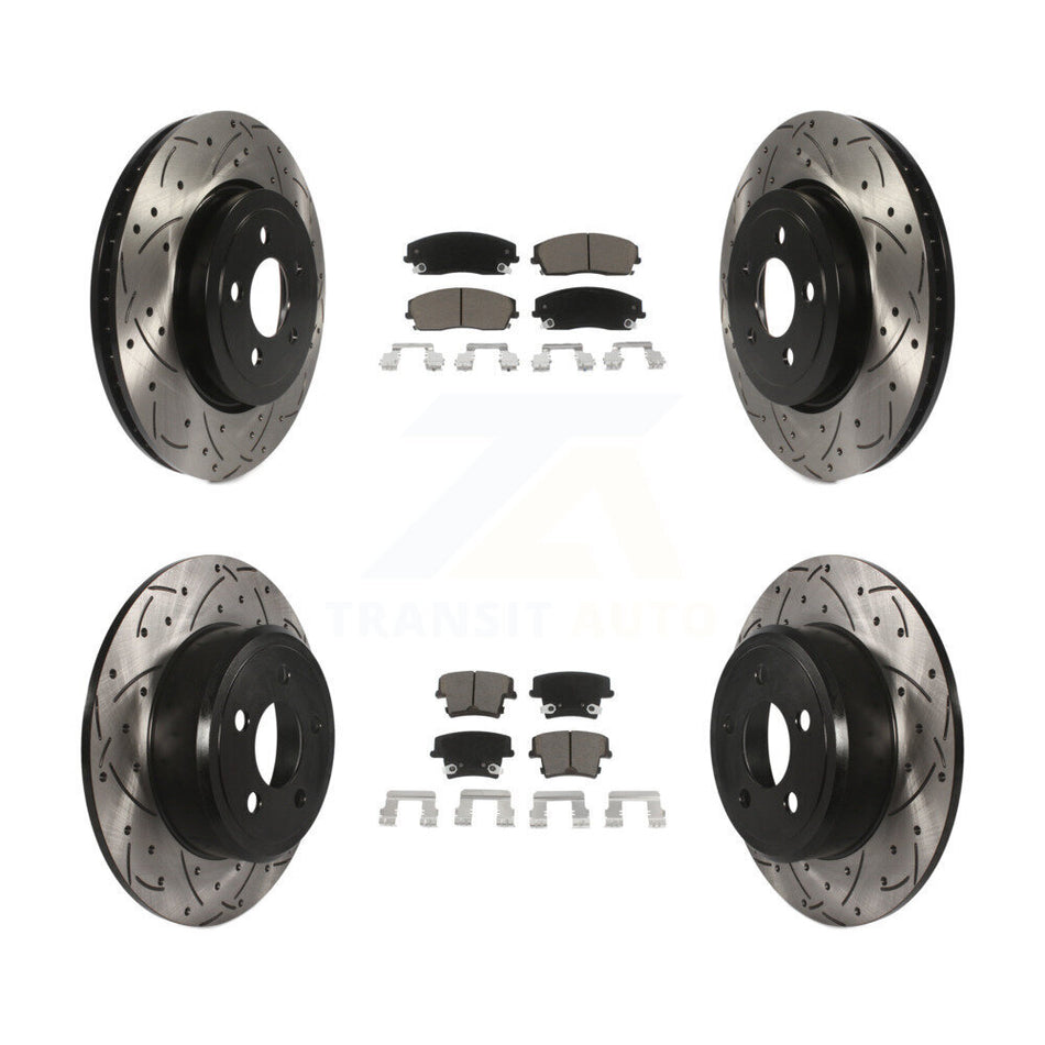 Front Rear Coated Drilled Slotted Disc Brake Rotors And Ceramic Pads Kit For 2015-2018 Dodge Charger RWD with 3.6L With 345mm Diameter Rotor KDC-100968