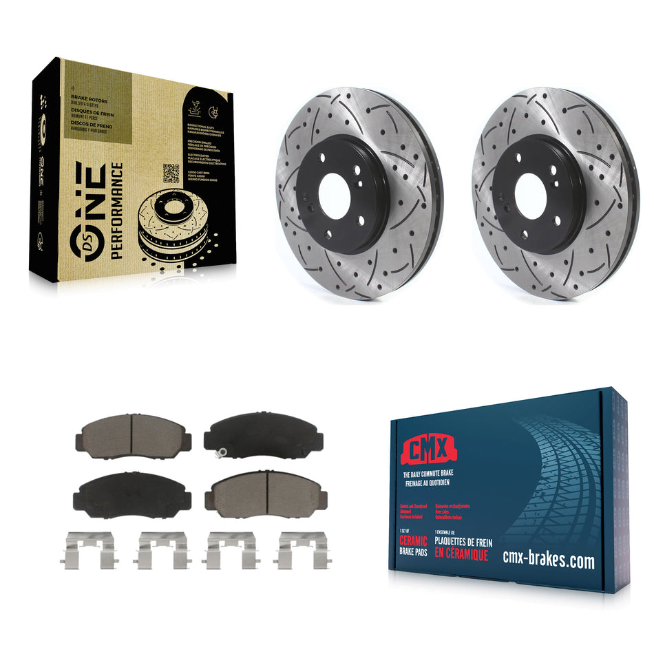 Front Coated Drilled Slotted Disc Brake Rotors And Ceramic Pads Kit For Honda Accord KDC-100974