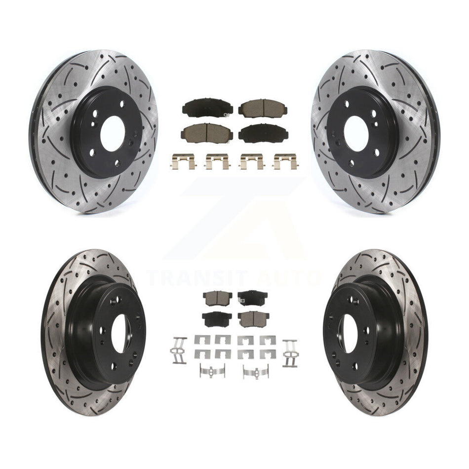 Front Rear Coated Drilled Slotted Disc Brake Rotors And Ceramic Pads Kit For 2006-2007 Honda Accord Hybrid with 3.0L KDC-100975