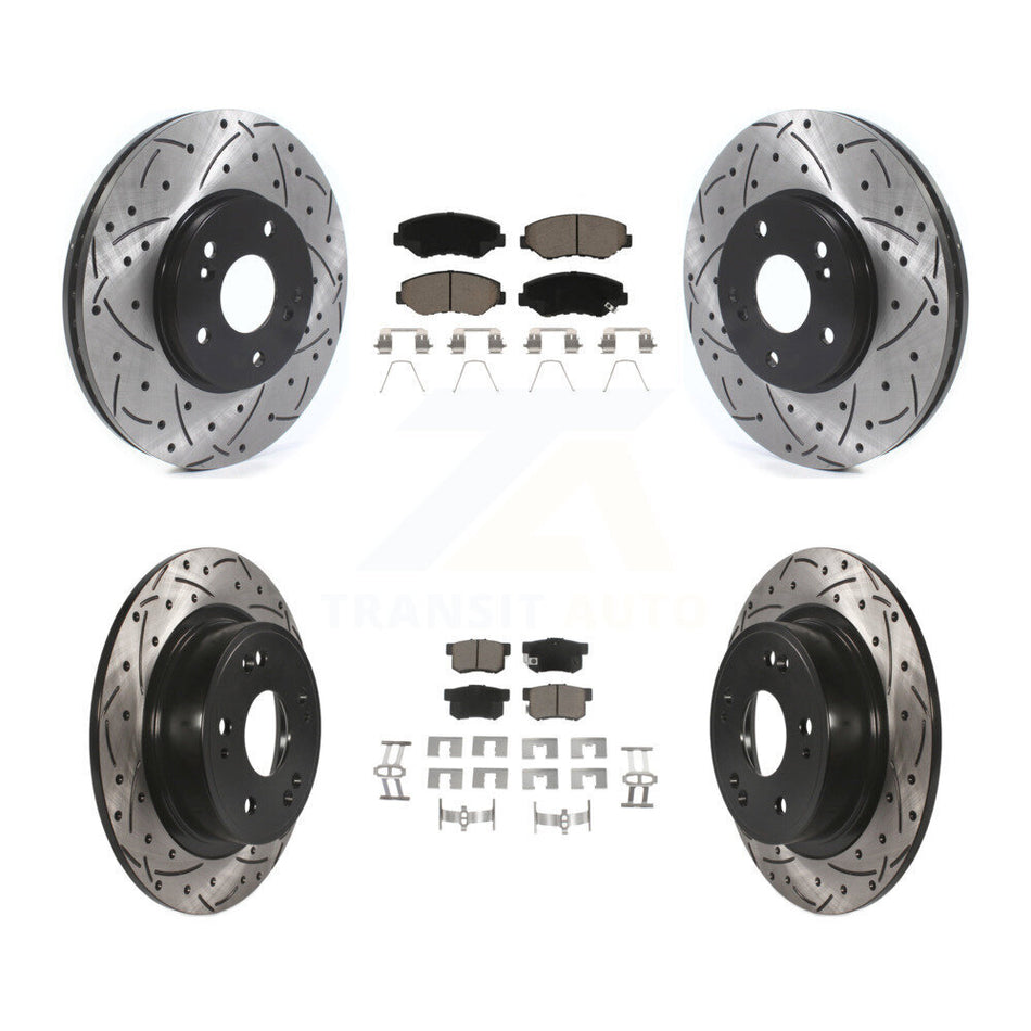 Front Rear Coated Drilled Slotted Disc Brake Rotors And Ceramic Pads Kit For 2005 Honda Accord Hybrid with 3.0L KDC-100977