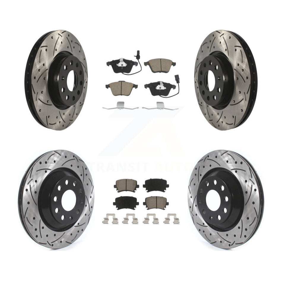 Front Rear Coated Drilled Slotted Disc Brake Rotors And Ceramic Pads Kit For Volkswagen CC KDC-100978