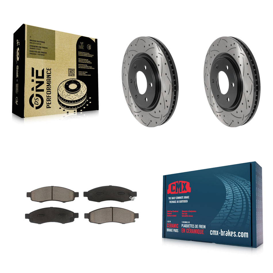 Front Coated Drill Slot Disc Brake Rotor Ceramic Pad Kit For 2007 Nissan TITAN From 04 07 KDC-100989