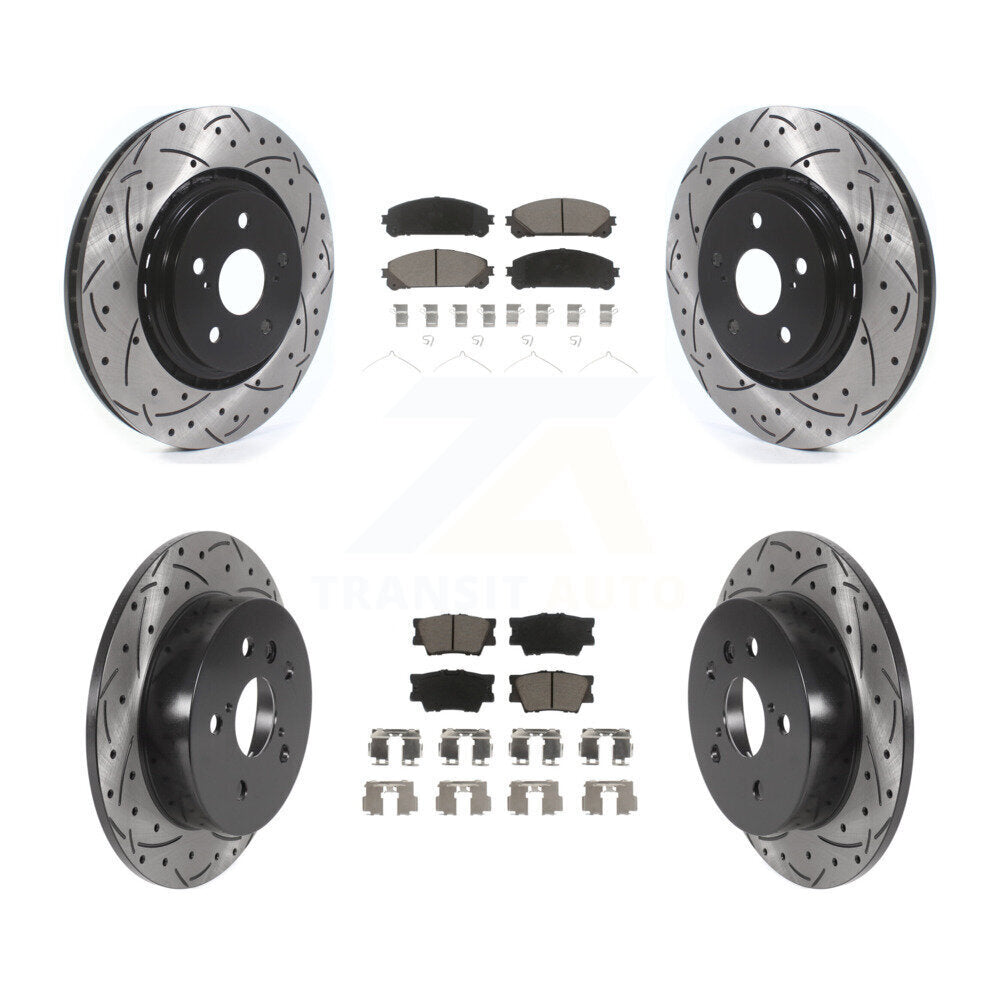 Front Rear Coated Drilled Slot Disc Brake Rotor Ceramic Pad Kit For 2022 Toyota Camry TRD KDC-100996
