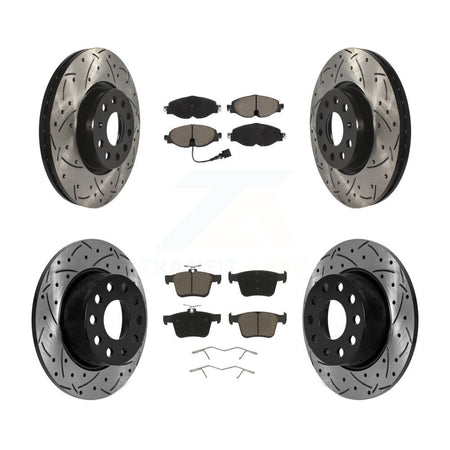 Front Rear Drill Slot Disc Brake Rotors Ceramic Pad Kit For 2022-2023 Volkswagen Taos FWD KDC-100999