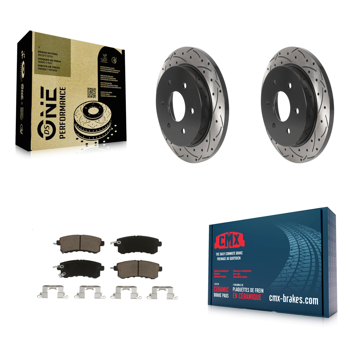 Rear Drill Slot Brake Rotors Ceramic Pad Kit For 2017-2019 Nissan Armada With Solid Rotor KDC-101002