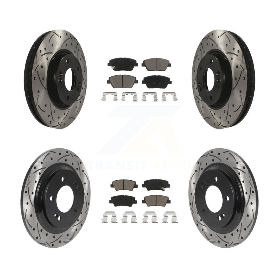 Front Rear Coated Drilled Slotted Disc Brake Rotor And Ceramic Pad Kit For Hyundai Sonata KDC-101015