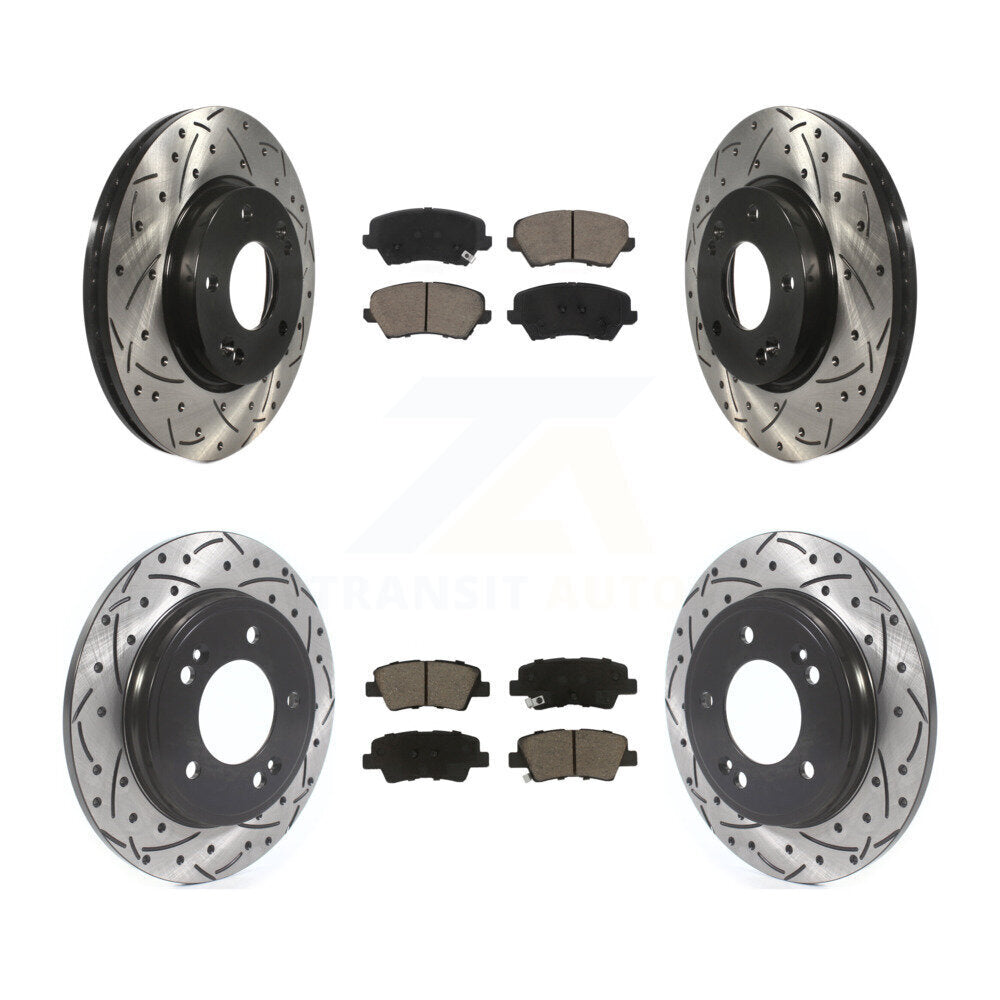 Front Rear Coated Drilled Slotted Disc Brake Rotor & Ceramic Pad Kit For Hyundai Veloster KDC-101023