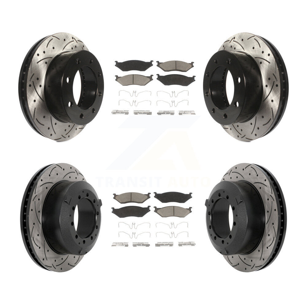 Front Rear Coated Drilled Slot Disc Brake Rotor Ceramic Pad Kit For Ford F-450 Super Duty KDC-101052