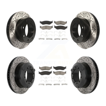 Front Rear Coated Drilled Slot Disc Brake Rotor Ceramic Pad Kit For Ford F-450 Super Duty KDC-101052
