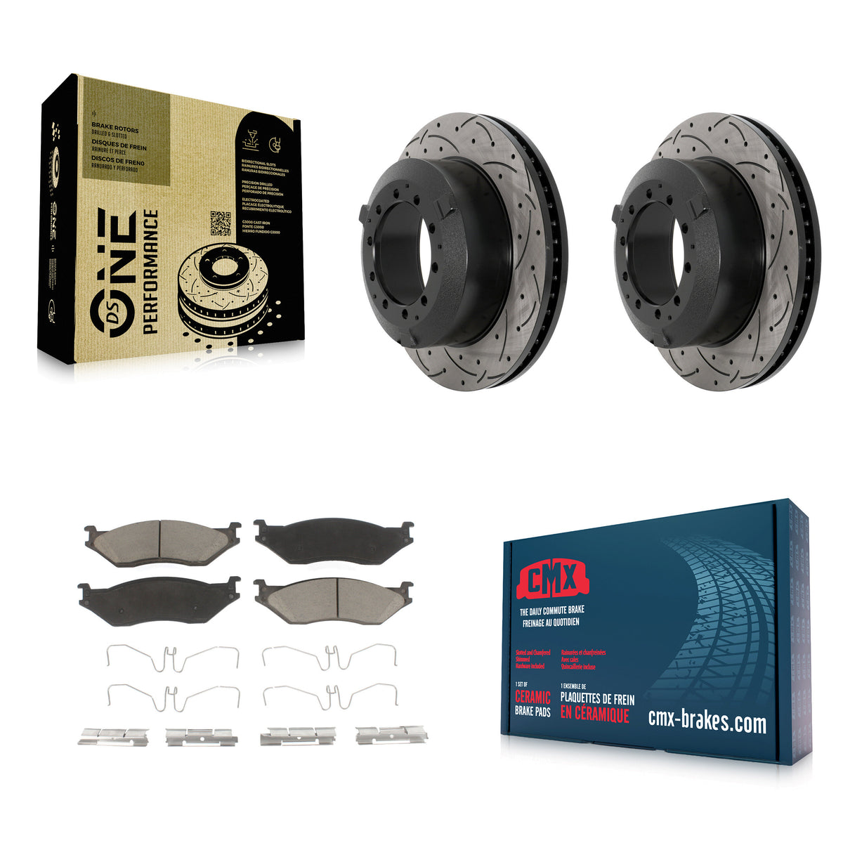 Rear Drill Slot Brake Rotor Ceramic Pad Kit For Ford F-450 Super Duty F-550 International KDC-101054