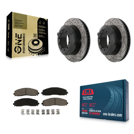 Rear Drill Slot Brake Rotor Ceramic Pad Kit For 15-16 Ford F-350 Super Duty Cab & Chassis KDC-101056